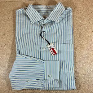 NWT Peter Millar Crown Mens XXL Blue Stripe Button Down Dress Shirt Long Sleeve